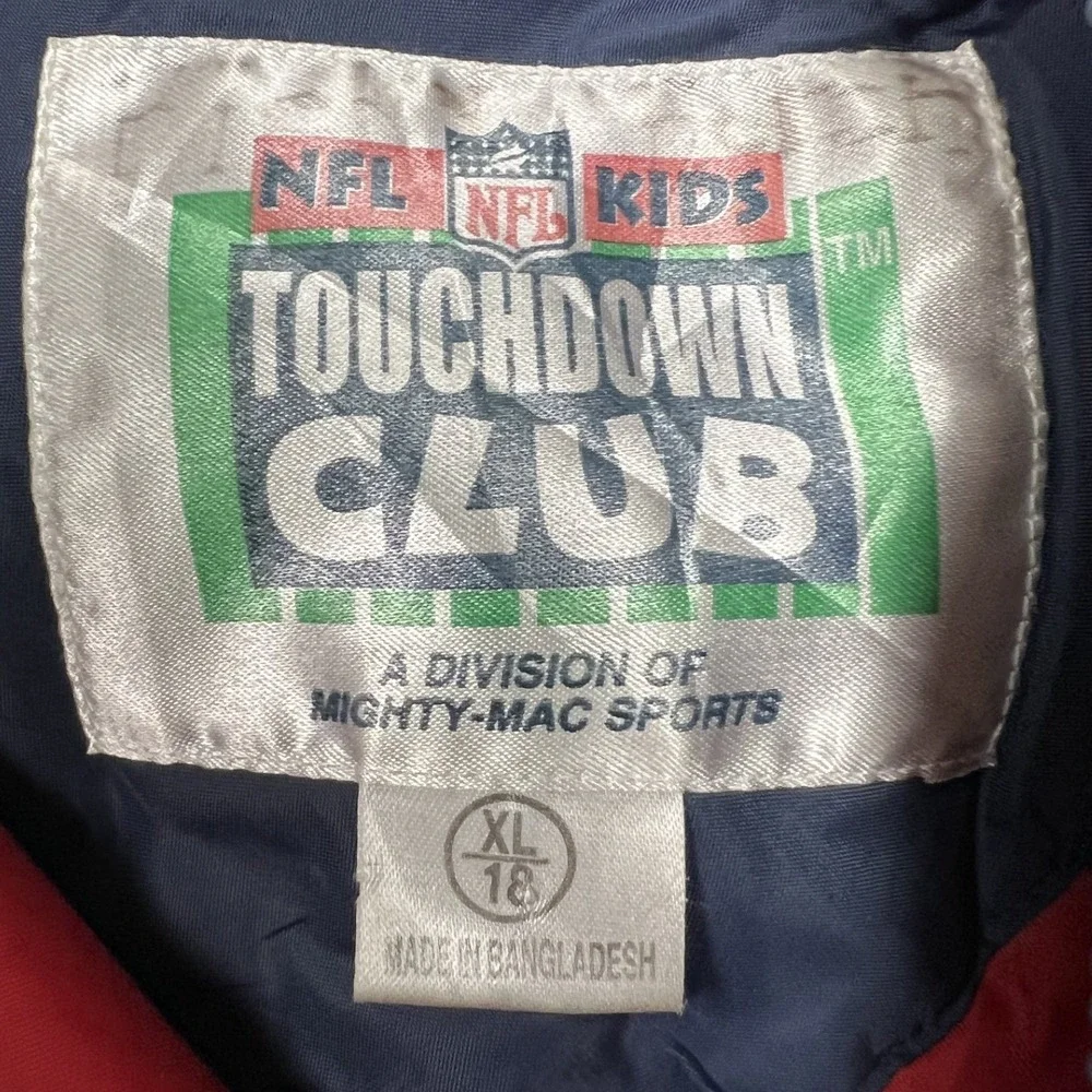 NFL Touchdown Club Patriots Puffer Jacket Kids XL 18 Blue Good Vintage Hooded